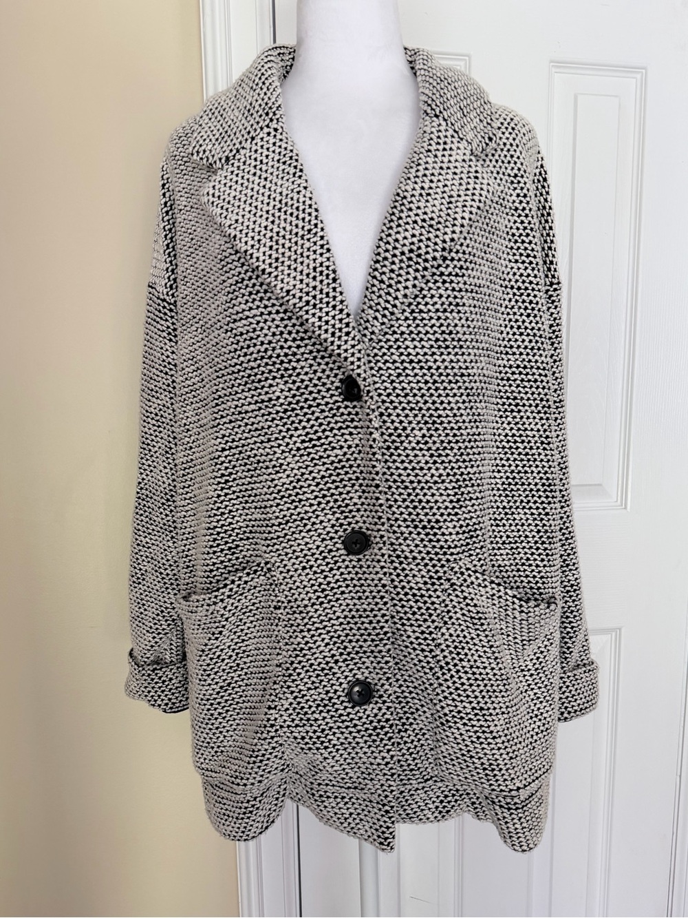 Marine Layer Birdseye Knit Blazer Jacket Black White Size Large